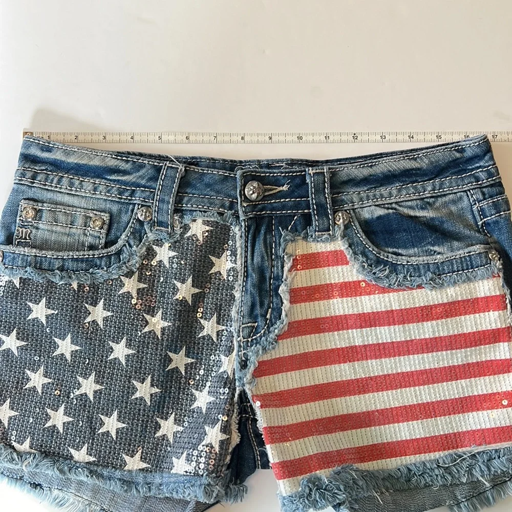 EUC Sequined Miss Me Jean Fringed Shorts - Picture 5 of 6
